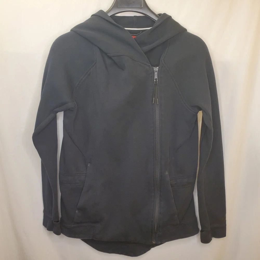 Nike Tech Fleece Hoodie Sweatshirt Womens XS Black Asymmetrical Zip Performance